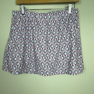 Sansoleil Skort Pink Blue Racket Print Tennis Pickleball‎ UPF 50 Athleisure Sz L